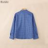 ZANZEA Women Casual Turn Down Collar Long Sleeve Plaid Print Loose Blouse