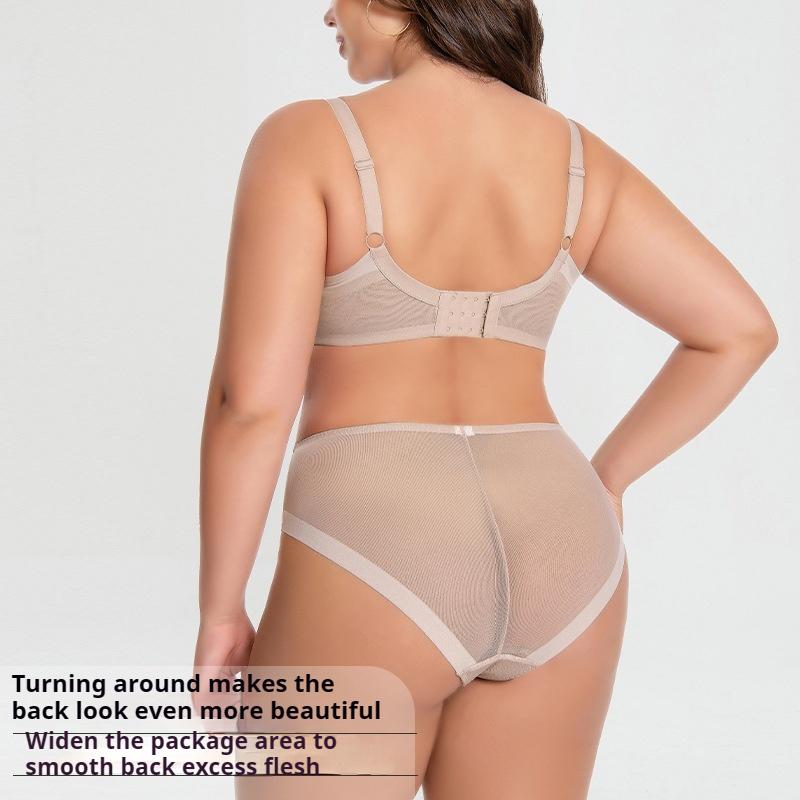 Large Breasts Make You Look Smaller and Prevent Sagging Plus-size Gathered Breathable Full-cup Bra Set with Light and Comfortable Panties.