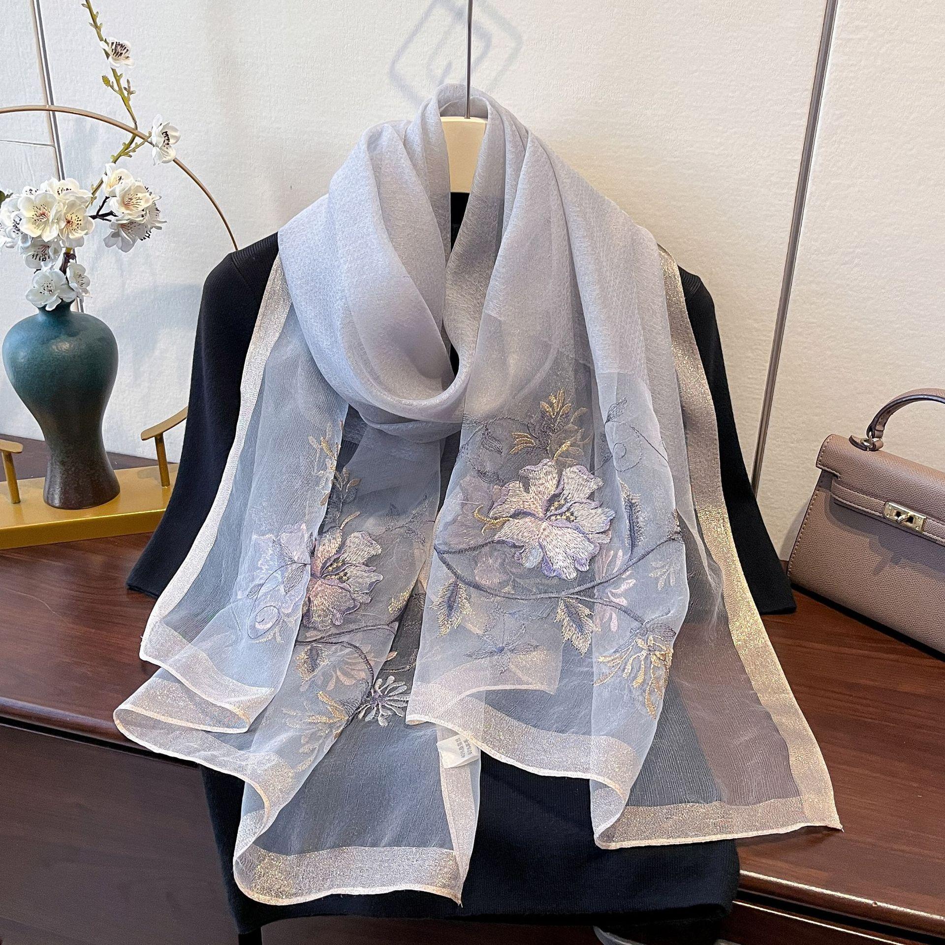 

Новый шелковый шарф для женщин на весну и осень, длинный, универсальный и модный, белый, защищающий шею, модный шарф из тюля 180*70cm