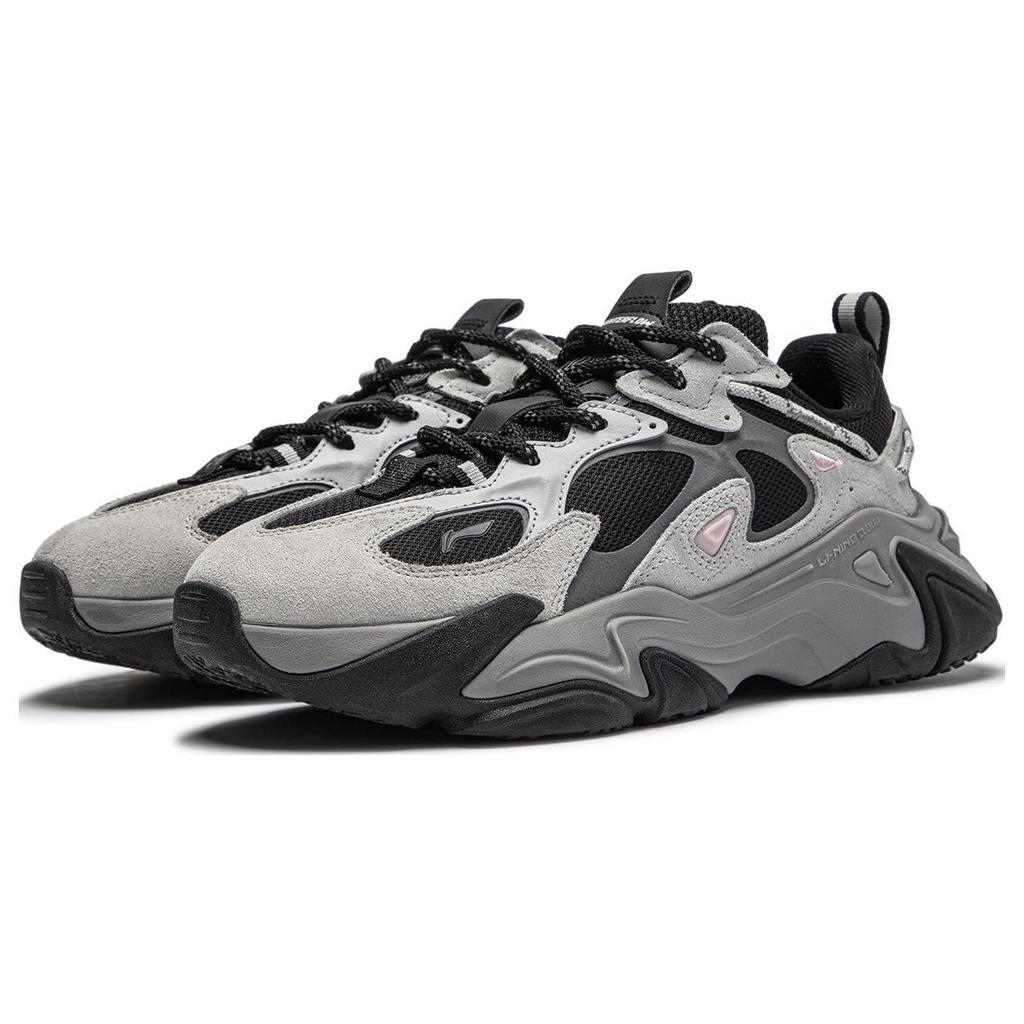 Li Ning CF Su Series Qian Hang Ce 2 Fashion Vielseitig Rutschfest Langlebig Low Top Lifestyle Freizeitschuhe Damen Sneaker Schwarz Grau AGLT168-8