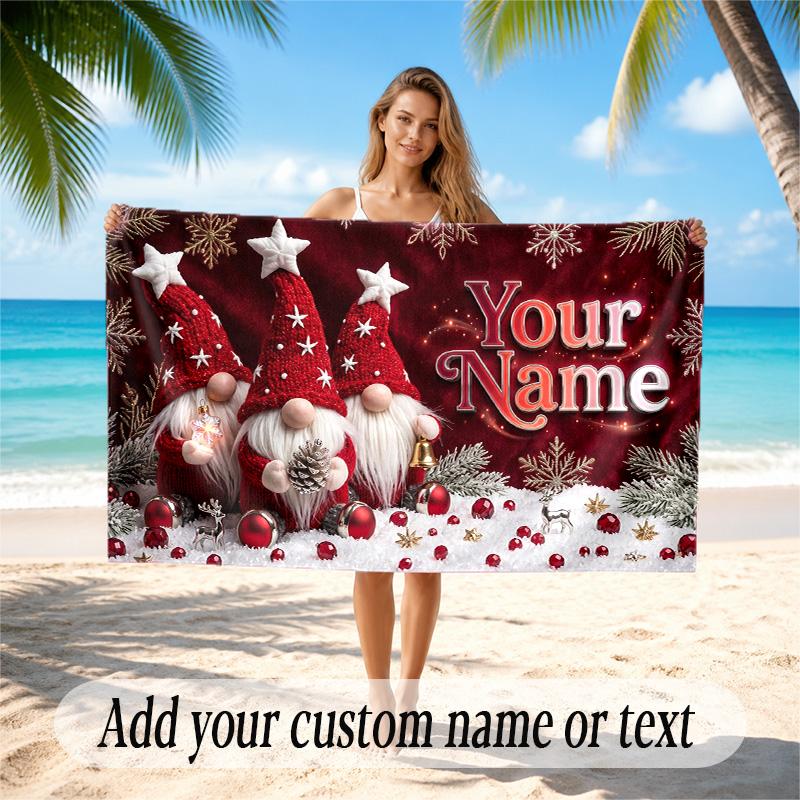 Toalla de Playa Secado Rápido Tema Navideño Impresión de Nombre y Texto Personalizado Toalla Grande Resistente a la Arena Vacaciones en la Playa