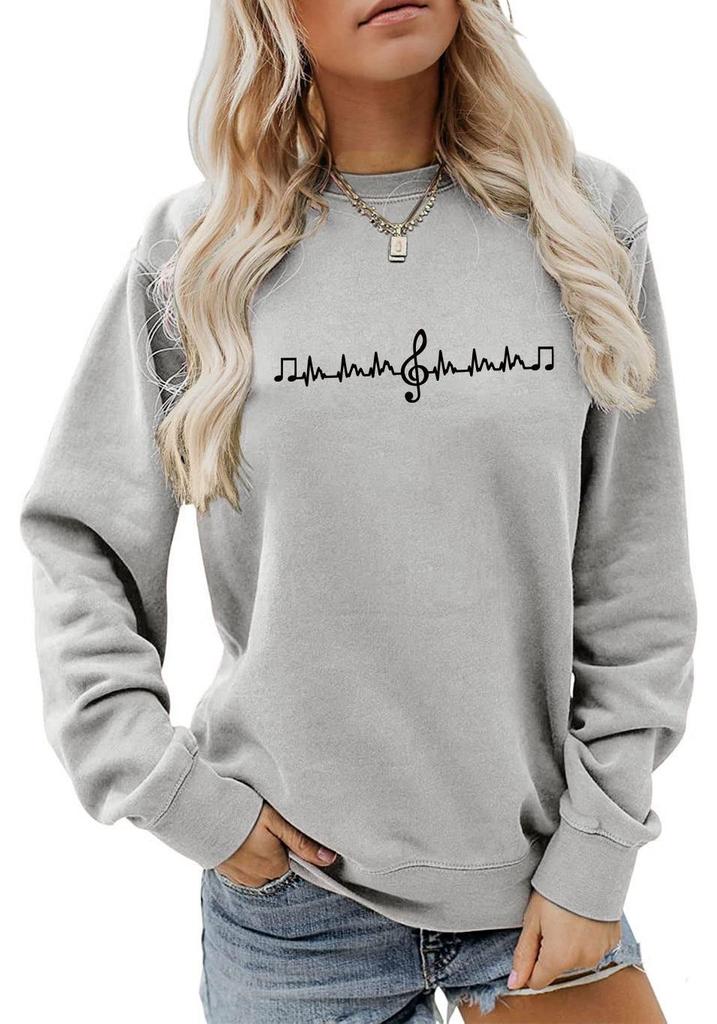 Avrupa & Amerikan Moda Sekizinci Nota Baskılı Çok Yönlü Yuvarlak Yaka Kapüşonlu Sweatshirt - Sonbahar Konforu