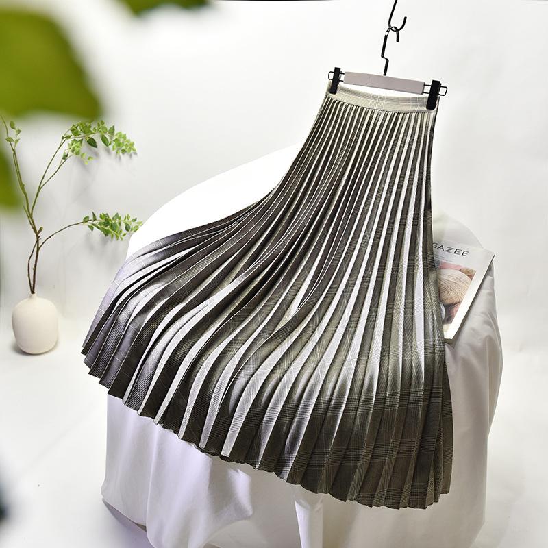 DX Temperament Slim Large Size Pleated Skirt, Autumn and Winter New High Waist a Word Skirt Women's Medium and Long