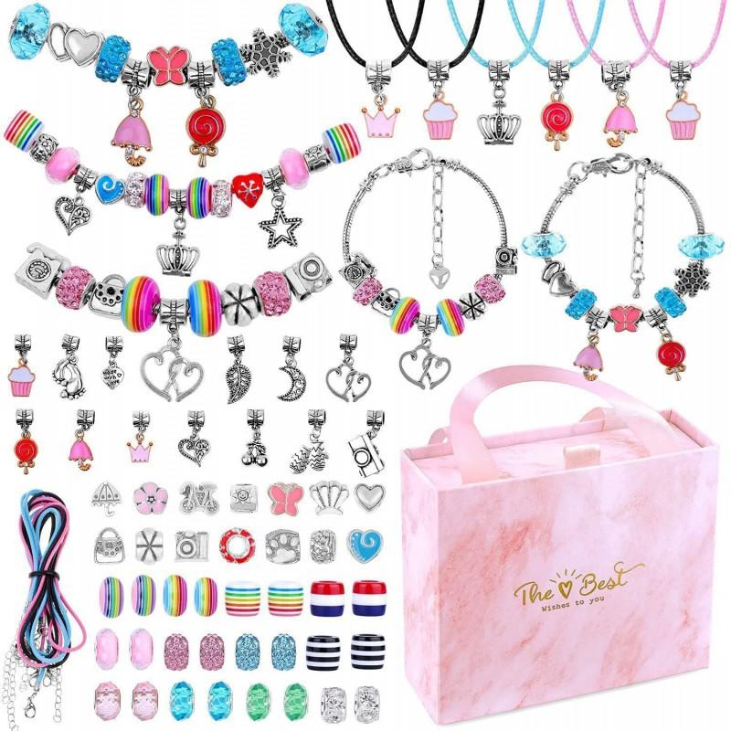 Kids DIY Bead Bracelet Set Unicorn Charm Jewelry Gift Box Girls