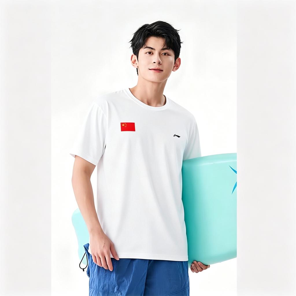 Li-Ning Fashionable Versatile DIY Printed White Quick-Dry Skin-Friendly Summer T-Shirt Unisex Tops ATSW811-1+GQJY-001