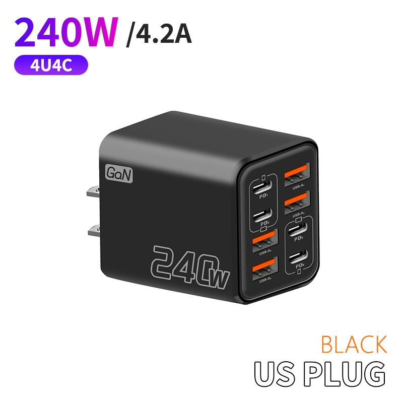 240W Gan Usb C Charger 8 In 1 Fast Charging Phone Charger Power Adapter For Phone Type C Eu/Us Plug Wall Charger