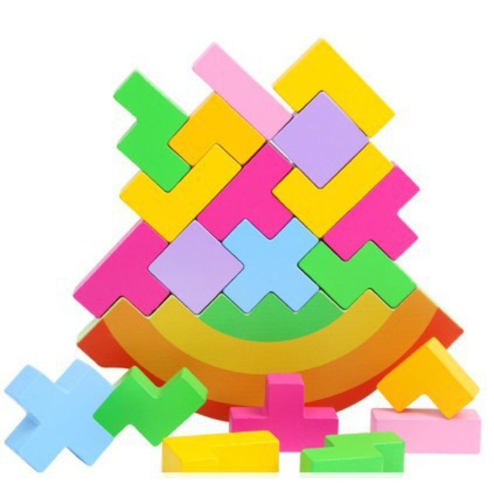 Children's Colorful Pebbles Rainbow Building Block Arch Bridge Villain Stacking Music Training Baby Hand-eye Coordination Wooden