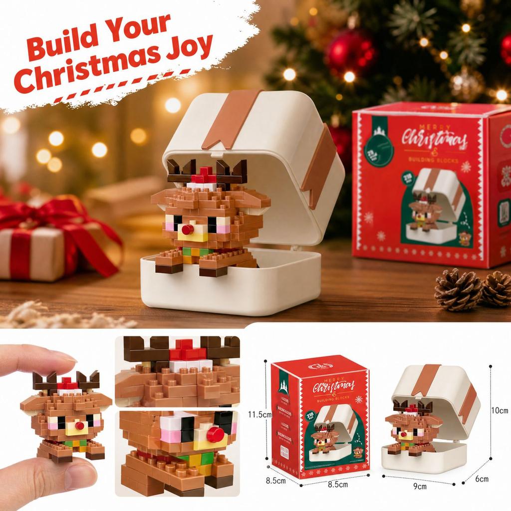 Christmas Building Set for Kids, Holiday Toy Bricks with Festive Colors, Creative DIY Building Kit, Fun Party and Stocking Stuffer