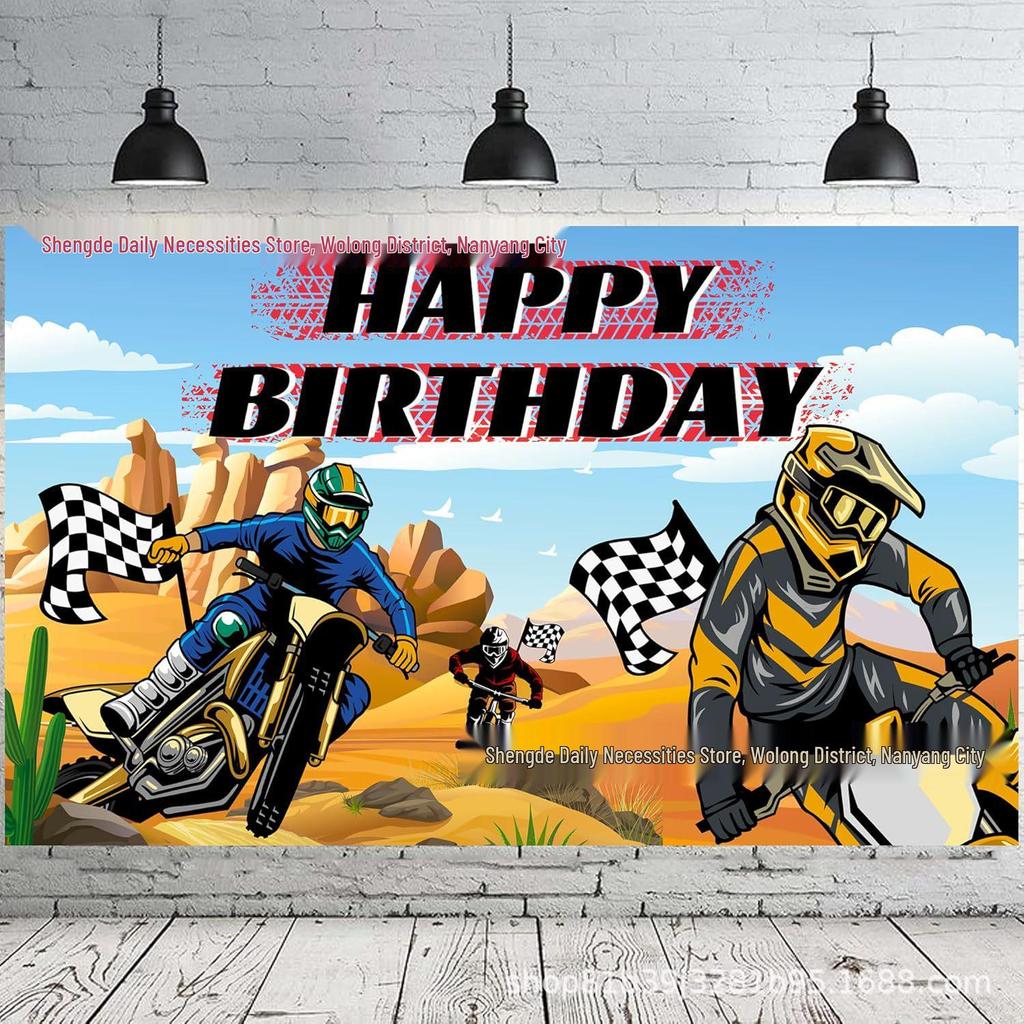 Offroad-Motorradrennen Party Hintergrundbanner für Fotografie und Geburtstagsfeiern.