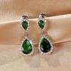 Two Tier Teardrop Halo Dangle Stud Earrings Multi Color Option Women Wedding Formal Drop Ear Jewelry