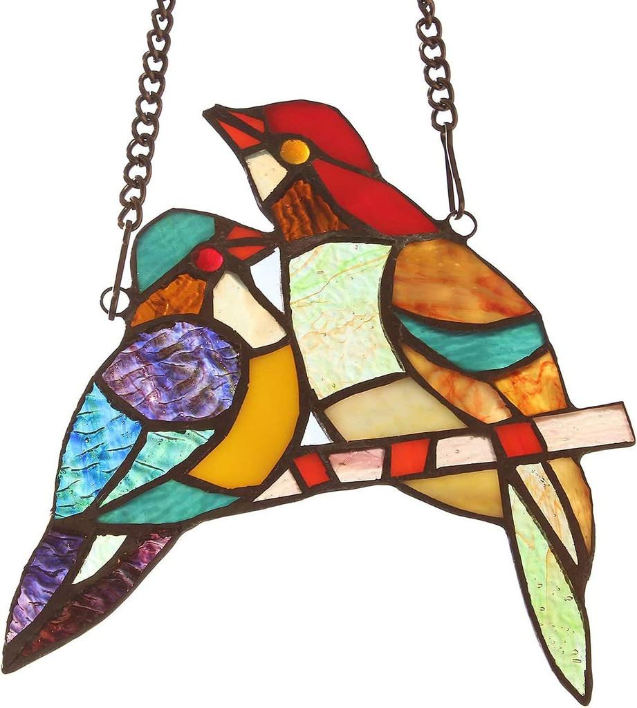 Stained Glass Birds Window Hangings,Suncatcher Cardinal Window Hanging Double Side Decor,Tiffany Style Bird Lovers Gifts Decor