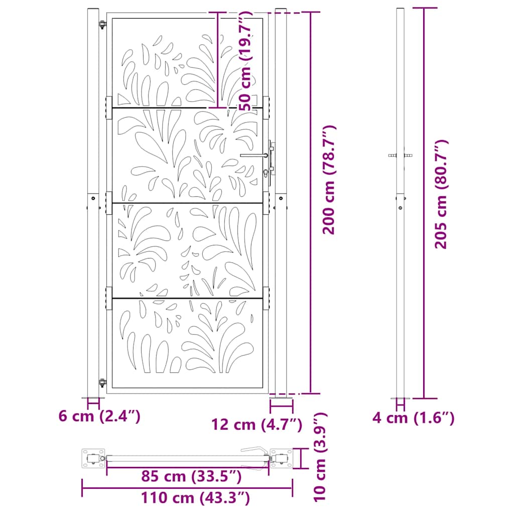 Gartentor Schwarz 100x200 cm Stahl Wellendesign