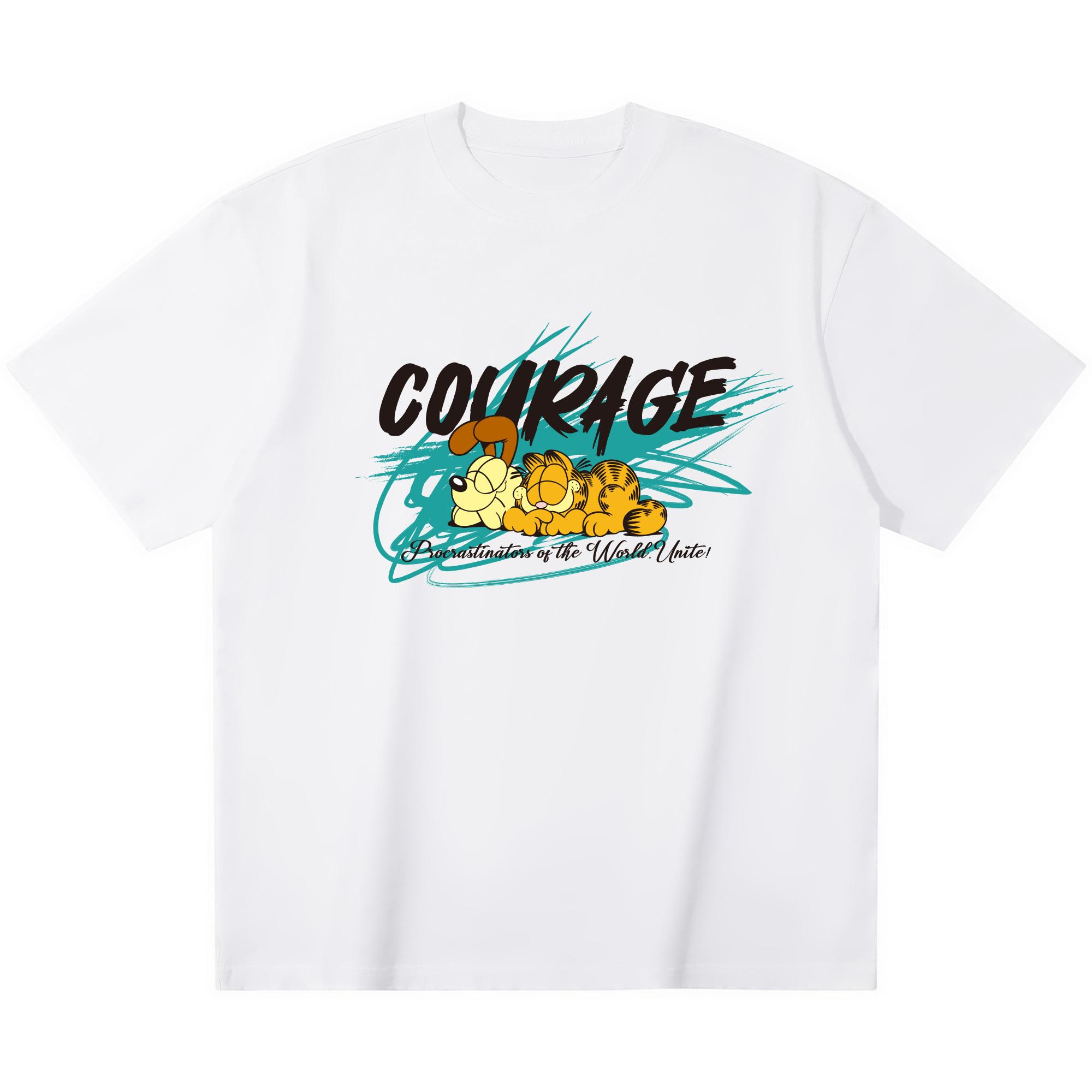 

Garfield & Odie COURAGE Lazy Reclining Print Short Sleeve T-Shirt, American Streetwear Brand Heavyweight Cotton Loose Fit Oversized Couple Top S