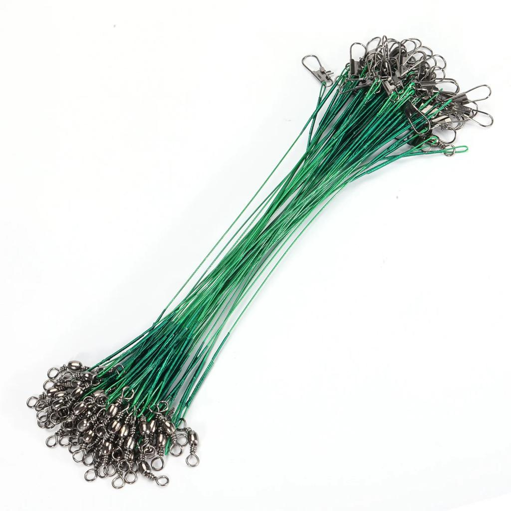 20-Pack Steel Wire Fishing Leaders - Anti-Bite Swivel Connectors with Lead Core (20-30cm) for  Saltwater/Bass  Fishing