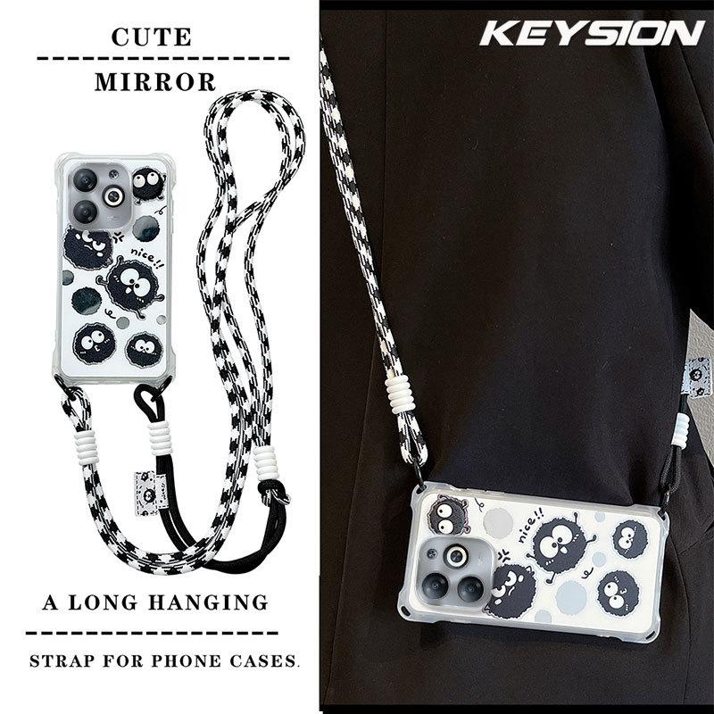

KEYSION Crossbody Strap Phone Case for TECNO Spark Go 2024 20 20C Cute Cartoon Long Lanyard Mirror Shockproof Cover for Tecno Pop 8 for Spark 20