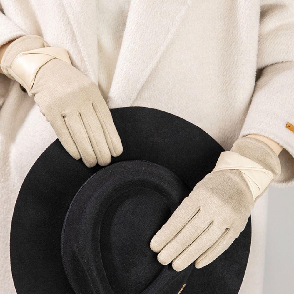 Soft Winter Suede Gloves Velvet Women Cycling Mittens Gift Pu Leather Gloves  Autumn
