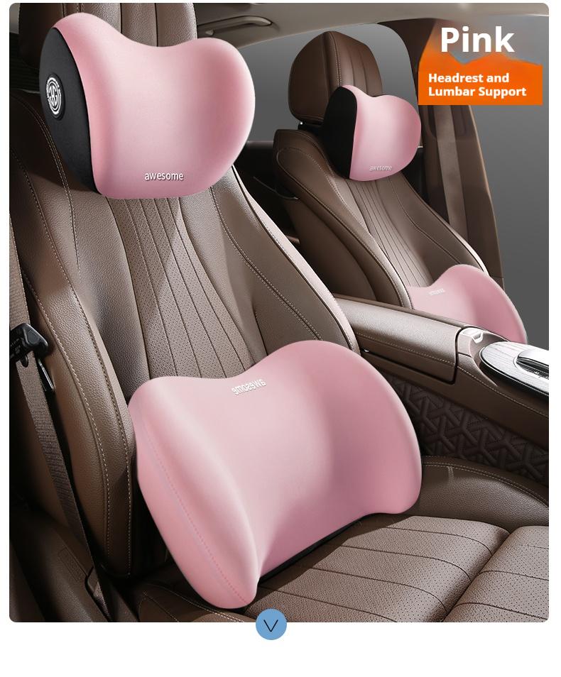 Memory Foam Car Neck Pillow & Lumbar Cushion Set, Ergonomic Backrest & Headrest Support for Driving Comfort, for Most Cars