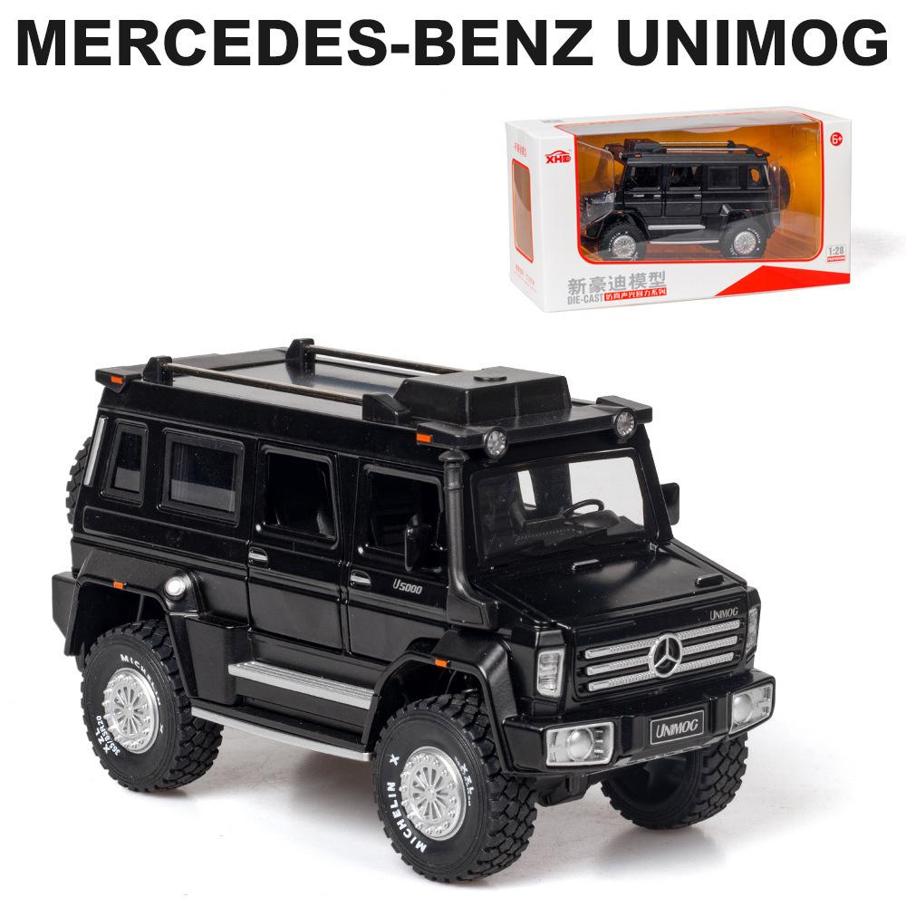 

Масштаб 1/28 Unimog U5000, литая под давлением модель автомобиля, игрушечный автомобиль с откатным механизмом, звуком и светом для детей, коллекция подарков для мальчиков и девочек 1/28-18x7.5x10cm чёрный