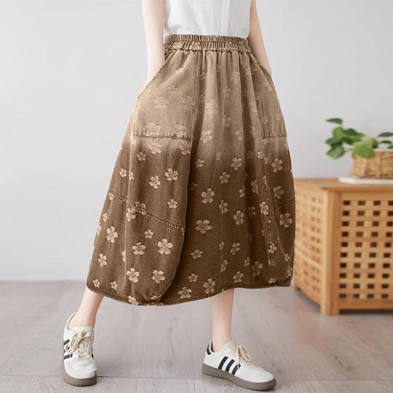 

ZANZEA Women Casual Loose Floral Print Midi Skirts 5XL коричневий