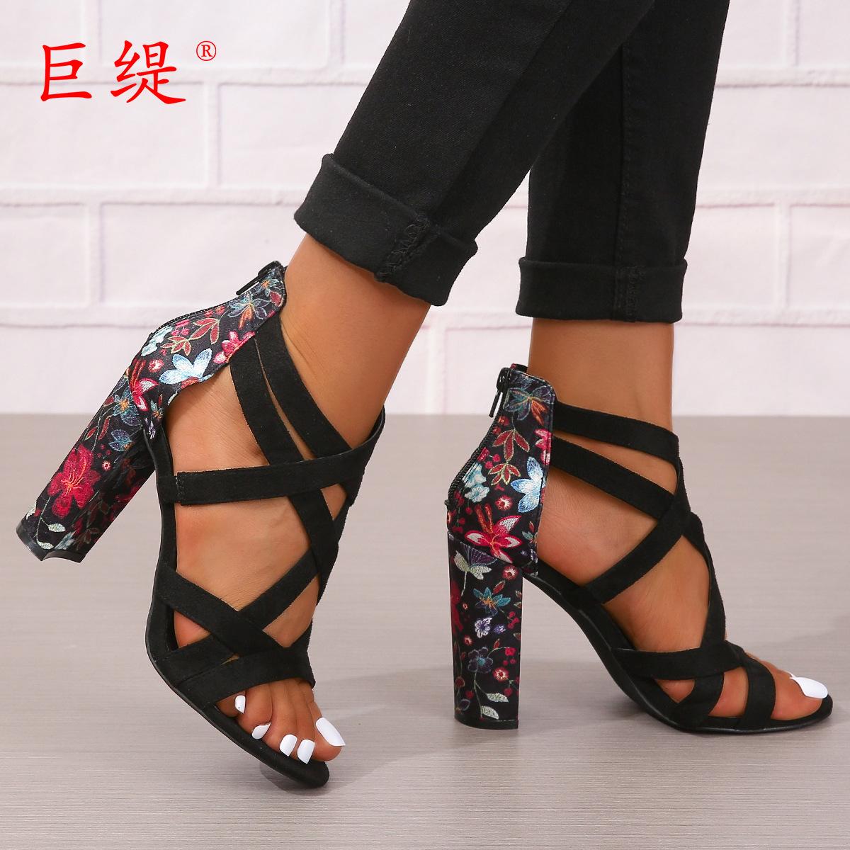 

Новые модные женские босоножки большого размера на толстом каблуке, женские босоножки с круглой пряжкой на высоком каблуке для женщин US code 11