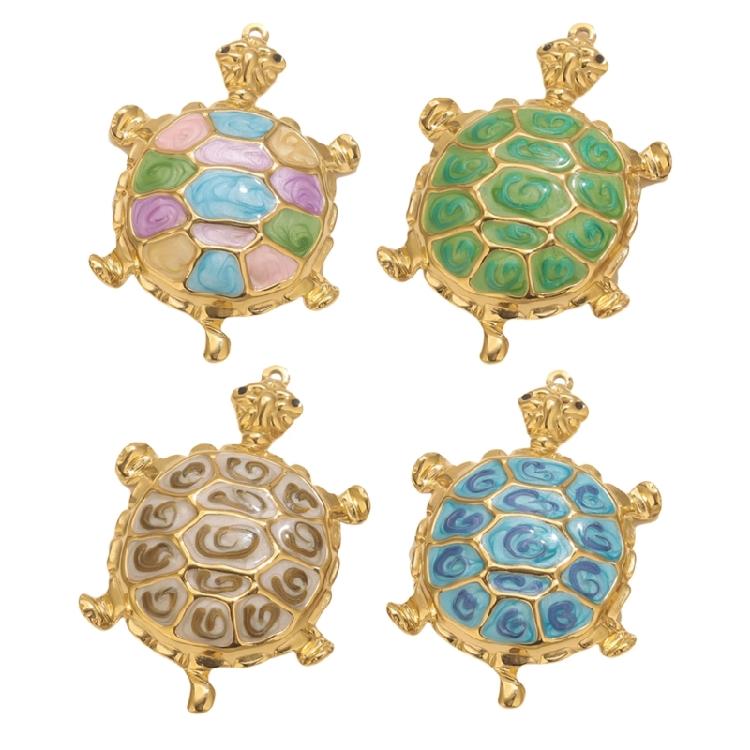 Unique  Turtles Pendant Stainless Steel Charm Colorful Resin Jewelry Accessories For Creative DIY Necklace Projects