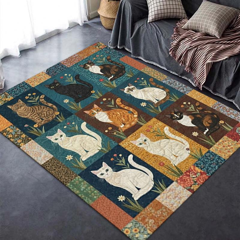 2025 Neuer Retro Patchwork Tier Teppich für Wohnzimmer Schlafzimmer Zuhause Sofa Dekoration, Kinderspiel Rutschfeste Fußmatte06