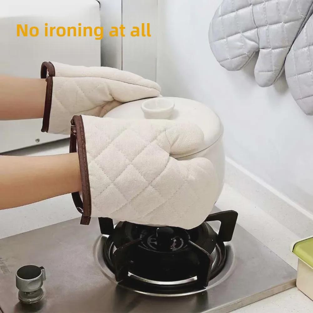 Extended Heat-Resistant Cotton Oven Gloves - Thickened for Kitchen, Microwave, Baking, and Anti-Scalding Protection