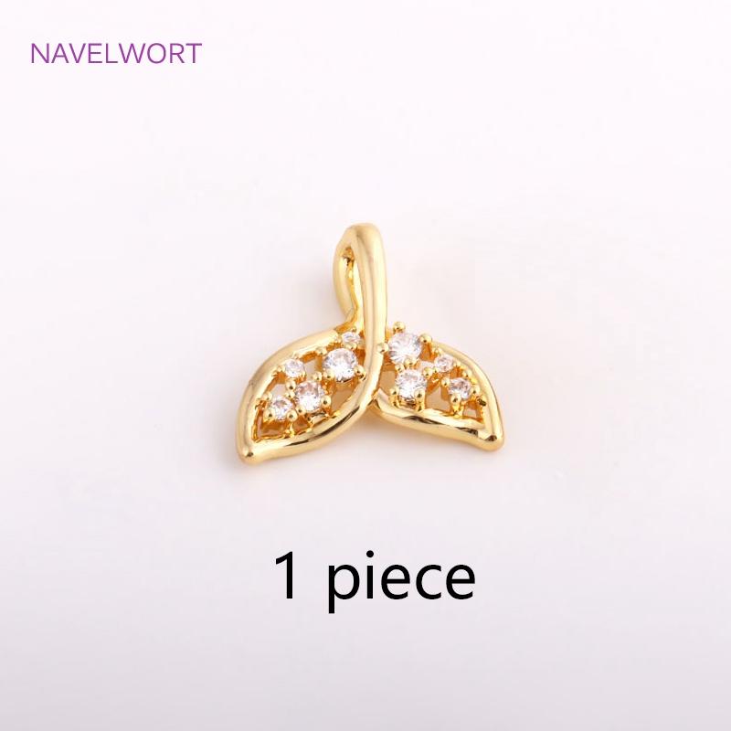 

Trendy Inlaid Zircon Hollow Fishtail Pendants For Necklace Making Fittings Brass Metal Gold Color Fishtail Charms Wholesale