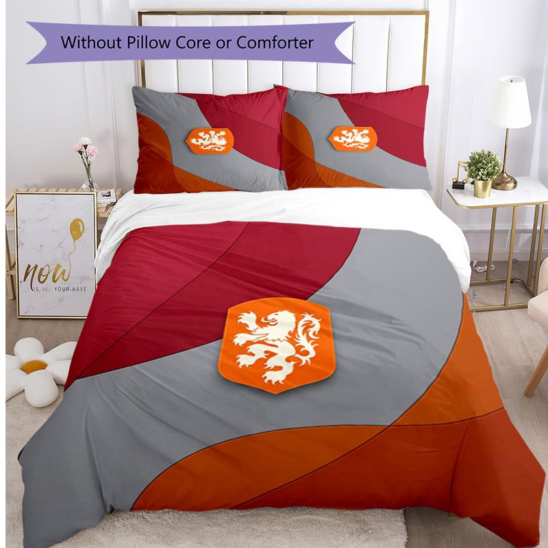 Netherlands Football Printed Bedding 3 Piece Set Cozy Breathable Bed Cover Set as Housewarming Holiday Gift