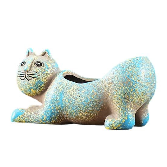 Handgefertigter Retro-Stil Topf Keramik Katze Pflanzgefäß, Niedliche Kätzchen Blume mit Drainageloch, Kaktus Dekorative Pflanze für Sukkulenten Innen Tischregal