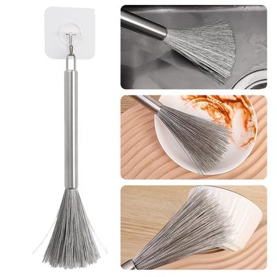 1 ks nerezová čistiaca kefa na riad s dlhou rukoväťou