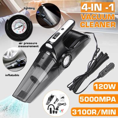 120W Automobile Car Vacuum Cleaner Vacuuming Auto Portable Handheld Vacuum Cleaner Wet Dry Tire Inflator Pump Pressure Gauge 4-In-1