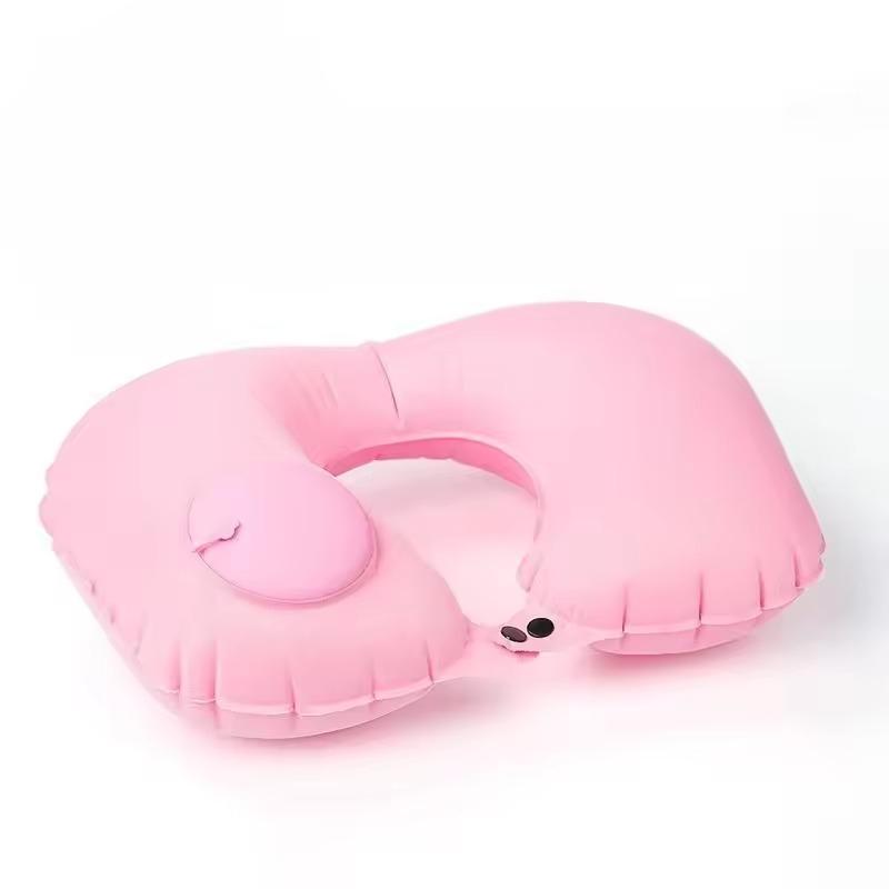 1pc U-shaped Inflatable Travel Pillow Portable Push-type Support Cushion Travel Outdoor Folding  Neck Pillow Throw Pillow
