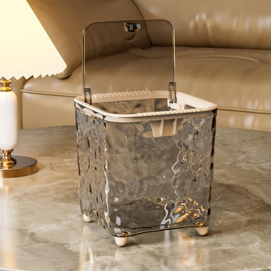 Trash Can Transparent Water Ripple with Press Trash Bin Lid Office Wastebasket for Home Bedroom