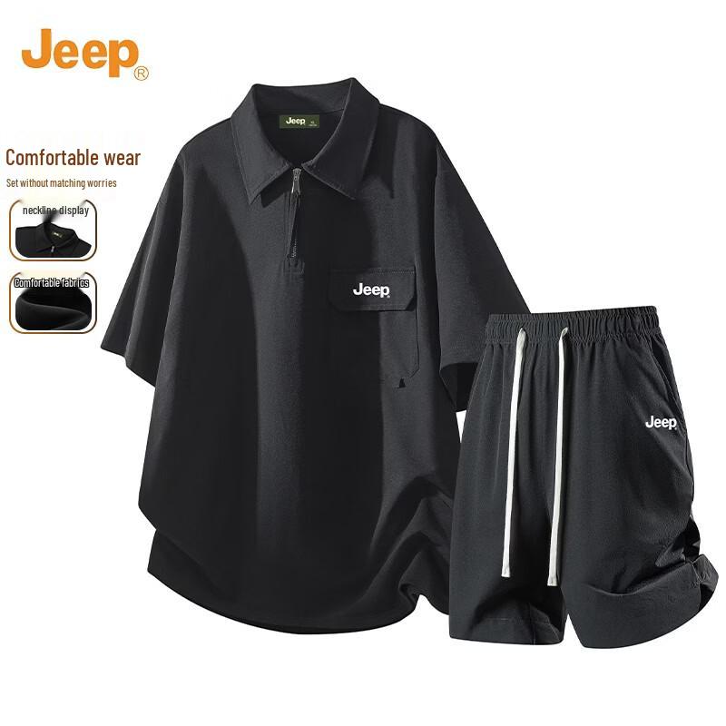 JEEP Men s Half-Zip Polo Casual Two-Piece Set 3XL