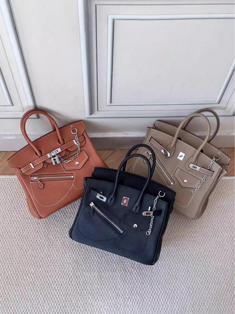 2024 m. retro stiliaus natūralios odos motociklo rankinė moterims – geometrinis raštas su grandinėlės detalėmis