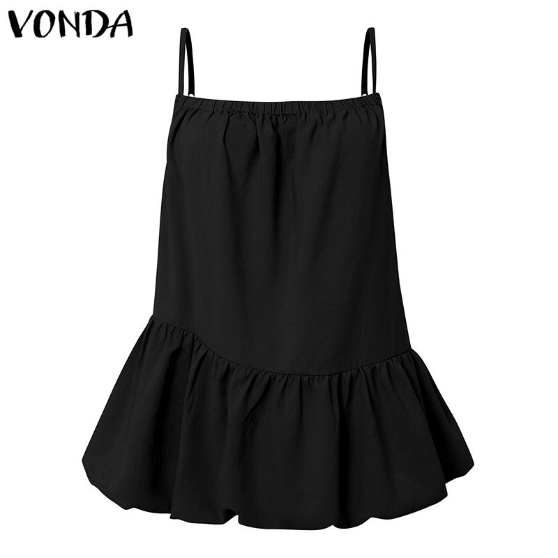 

VONDA Women Strap Sleeveless Ruffled Casual Pleated Tank Tops 5XL чёрный