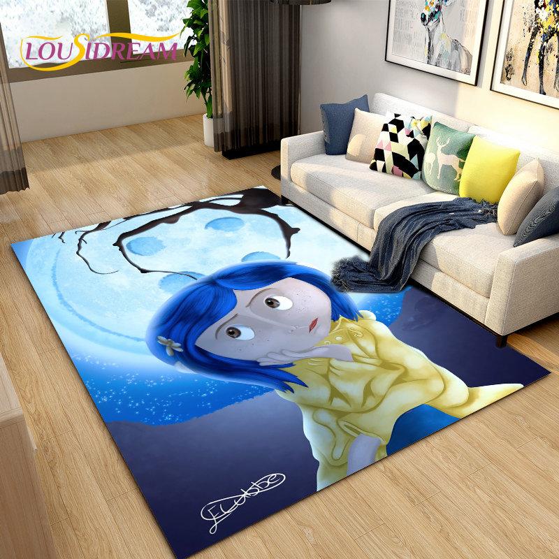 Tappeto 3D Cartoon Coraline, Tappeto per Soggiorno Camera da Letto Bambini Divano Yoga, Tappetino Antiscivolo per Gioco e Gattonamento Bambini