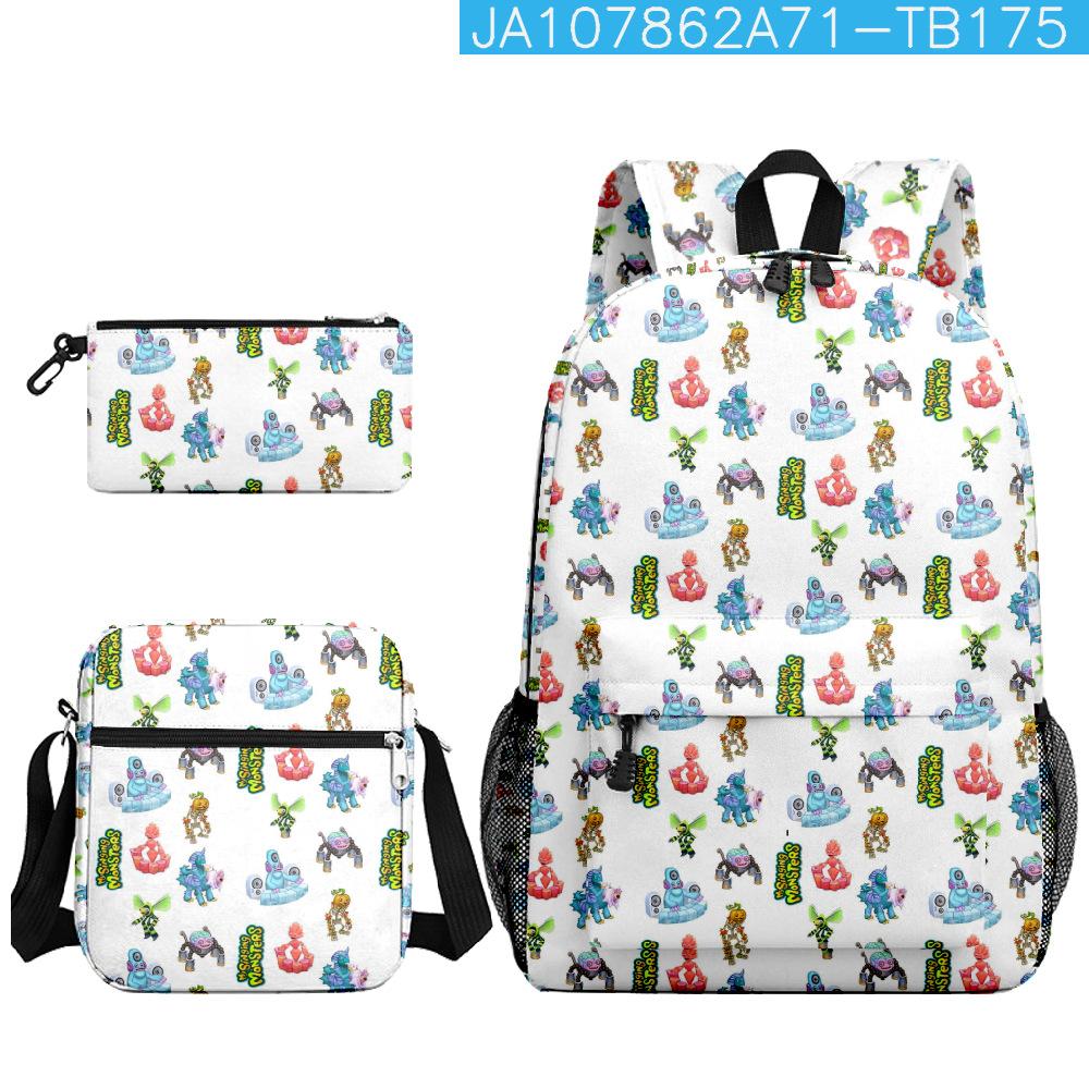 Classic My Singing Monsters 3D Print 3pcs/Set Pupil School Bags Laptop Daypack Backpack Inclined Shoulder Bag Pencil Case