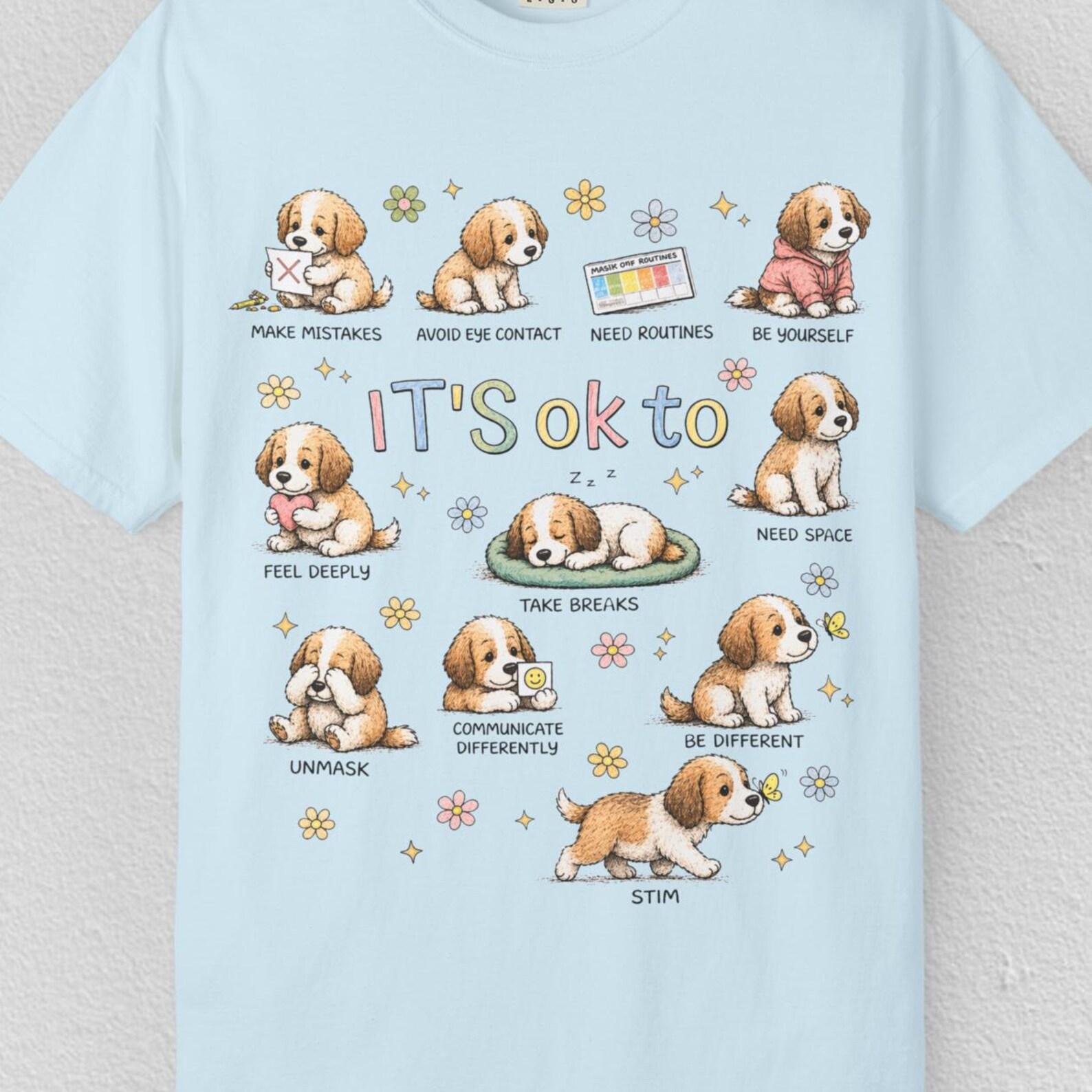 Comfort Colors Autism Acceptance Shirt, Neurodiversity Acceptance Tee, It’s OK To Be DifferenT shirt, Autism Awareness Puppy Shirt XL