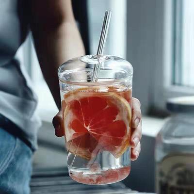 450ml Glasbecher mit Deckel und Strohhalm Transparenter Tee-Kaffee-Becher Saftgläser Bierdose Milch-Mokka-Tassen Frühstücksbecher Trinkgeschirr
