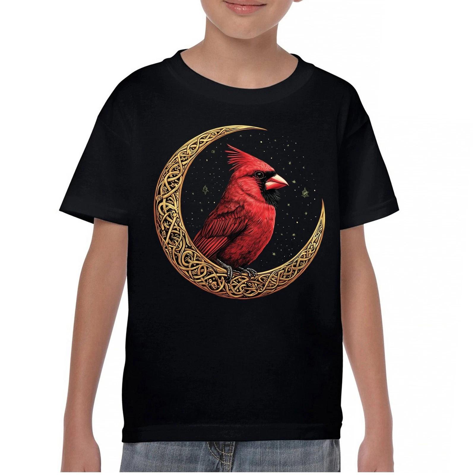 Celtic Moon Cardinal Youth kids boys T-Shirt North Mystic Forest Animal Wildlife Kids 120