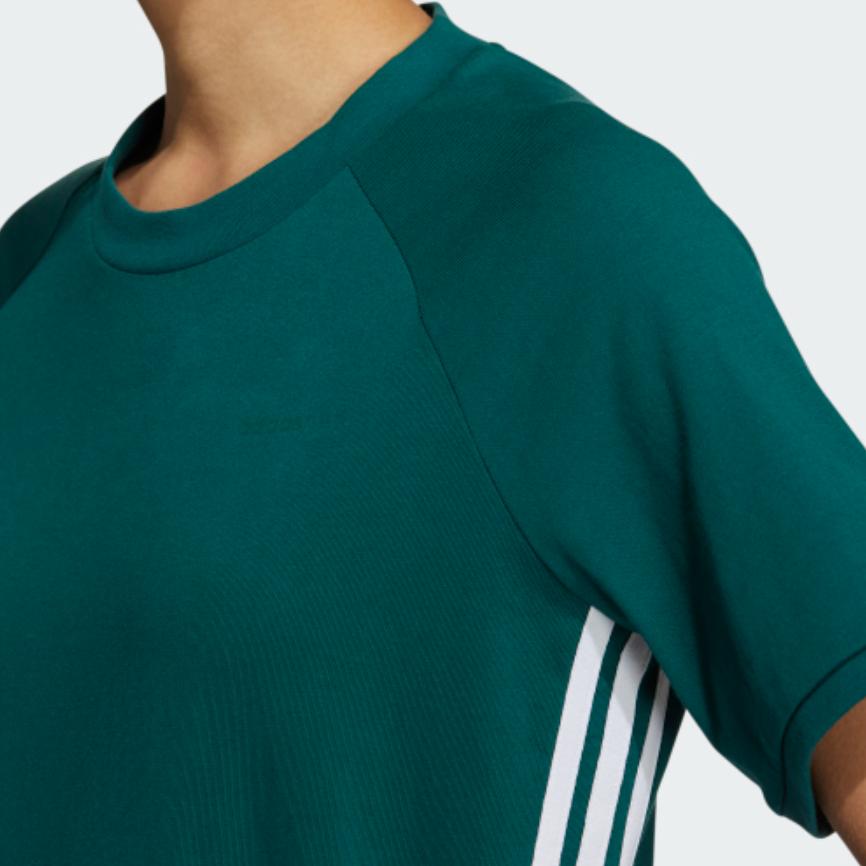 Adidas Neo Color Block Logo Print Sports Round Neck Short Sleeve Dress Women Dresses Forest-Green H61975