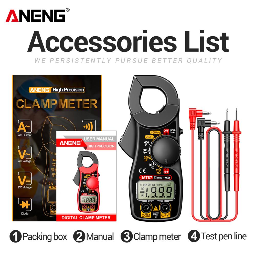 ANENG MT87 1999 Counts Clamp Multimeter AC/DC 600V Voltage 400A Current Resistance Tester with Data Hold Digital Clamp Meter 6