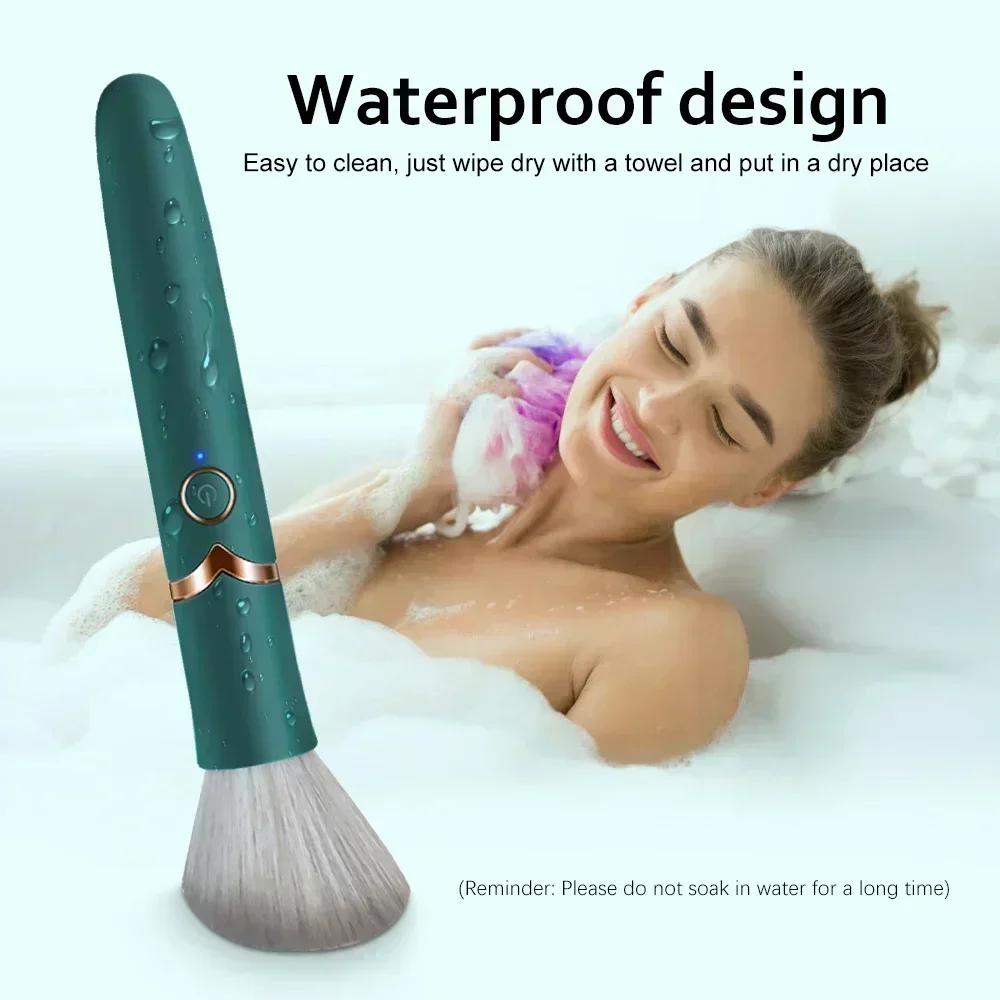 Vibrating Makeup Brush Brush Massage Strong Shock Female Orgasm Clitoral Stimulator 10 Speed Waterproof Adult Toys For Women Man