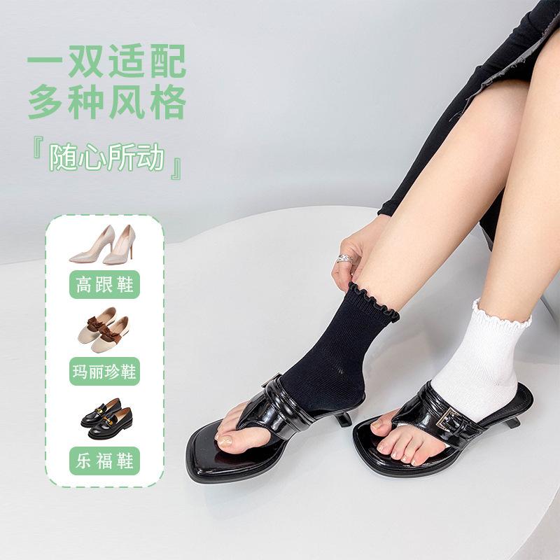 1 Pair Japanese Solid Color Sheer Toe Socks Split Toe Casual Fashion Ballet Lace Trim Calf Socks Half Foot Socks for Flip Flops