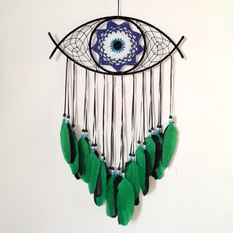 Evil Eye Feather Dream Catcher Pendant - Handmade Decorative Woven Craft