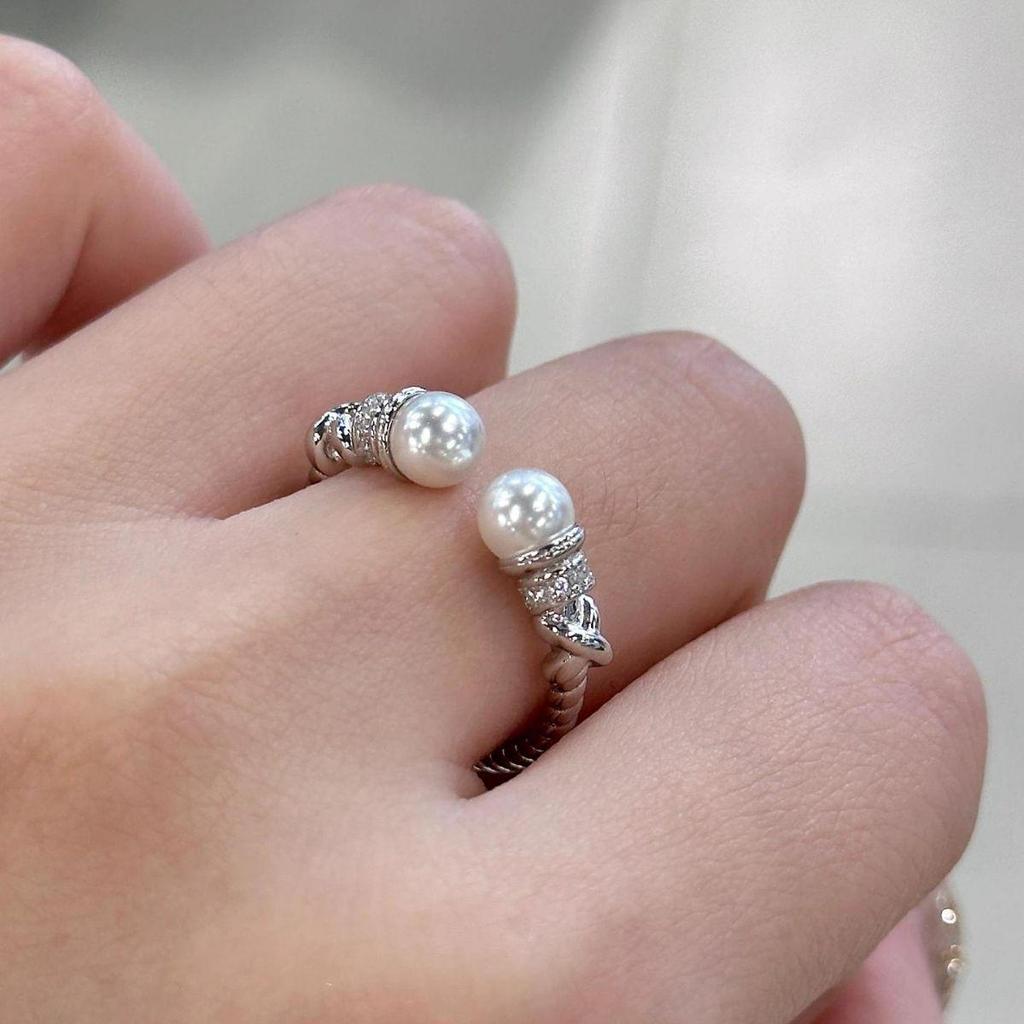 Xiaohongshu Bestseller Pearl Cable Knit Open Ring – Summer Vintage Luxury Fashion Style