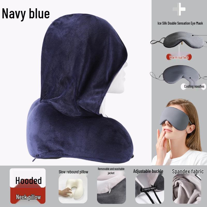 Reise U-förmiges Nackenkissen mit Kapuze aus Memory-Schaum zum Schlafen