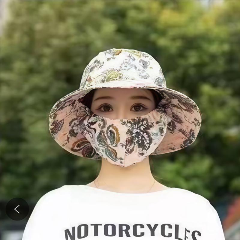 Women's Lightweight Floral Bucket Hat with Detachable Face Cover Breathable Anti-UV for Hiking Camping Vacation